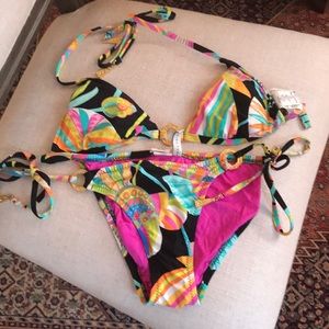 Trina Turk two price bikini with gold trims
